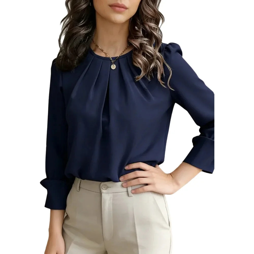 Women’s Pleated Long-Sleeve Blouse