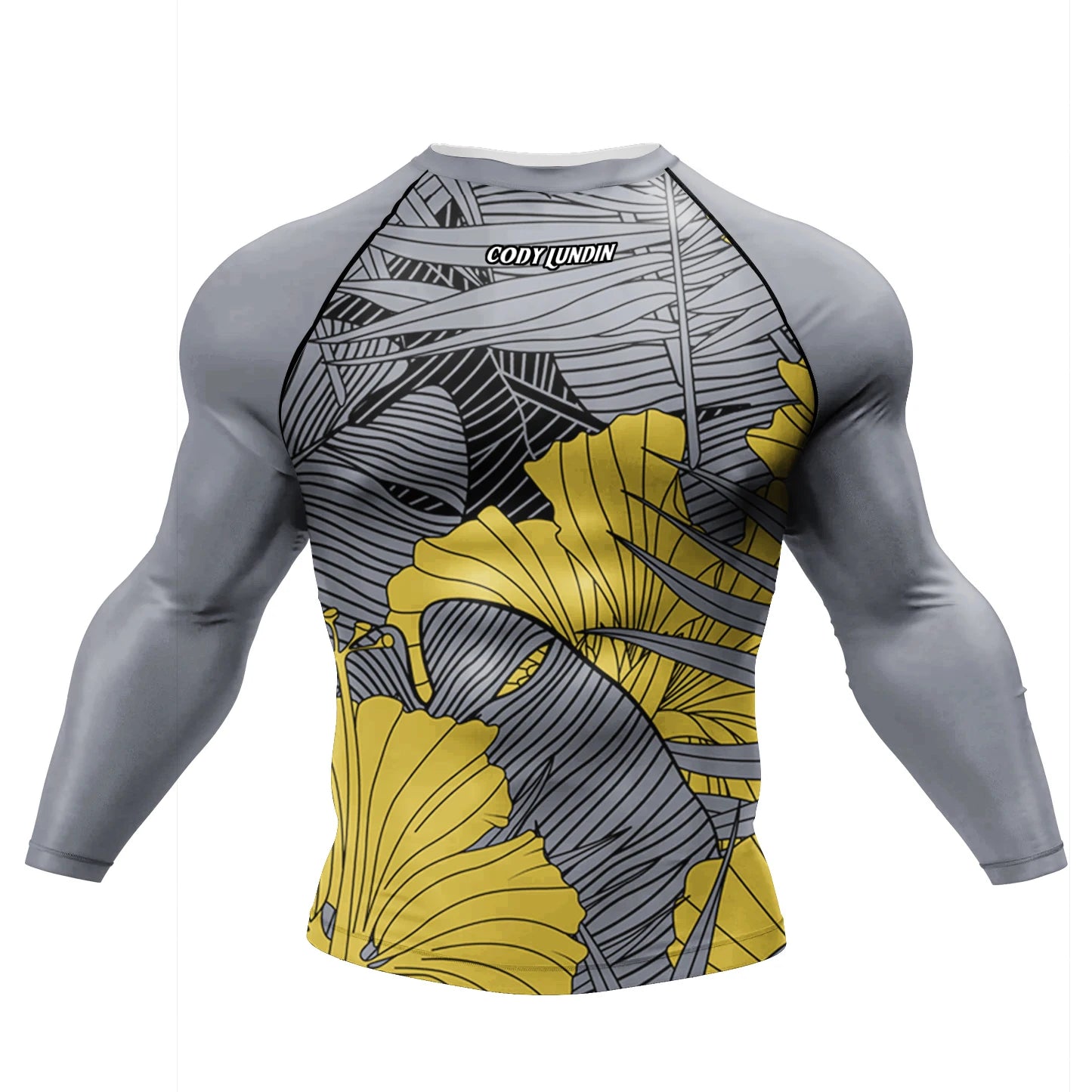 Tattoo Graphic Long Sleeve Mock Neck Fitted Rash Guard