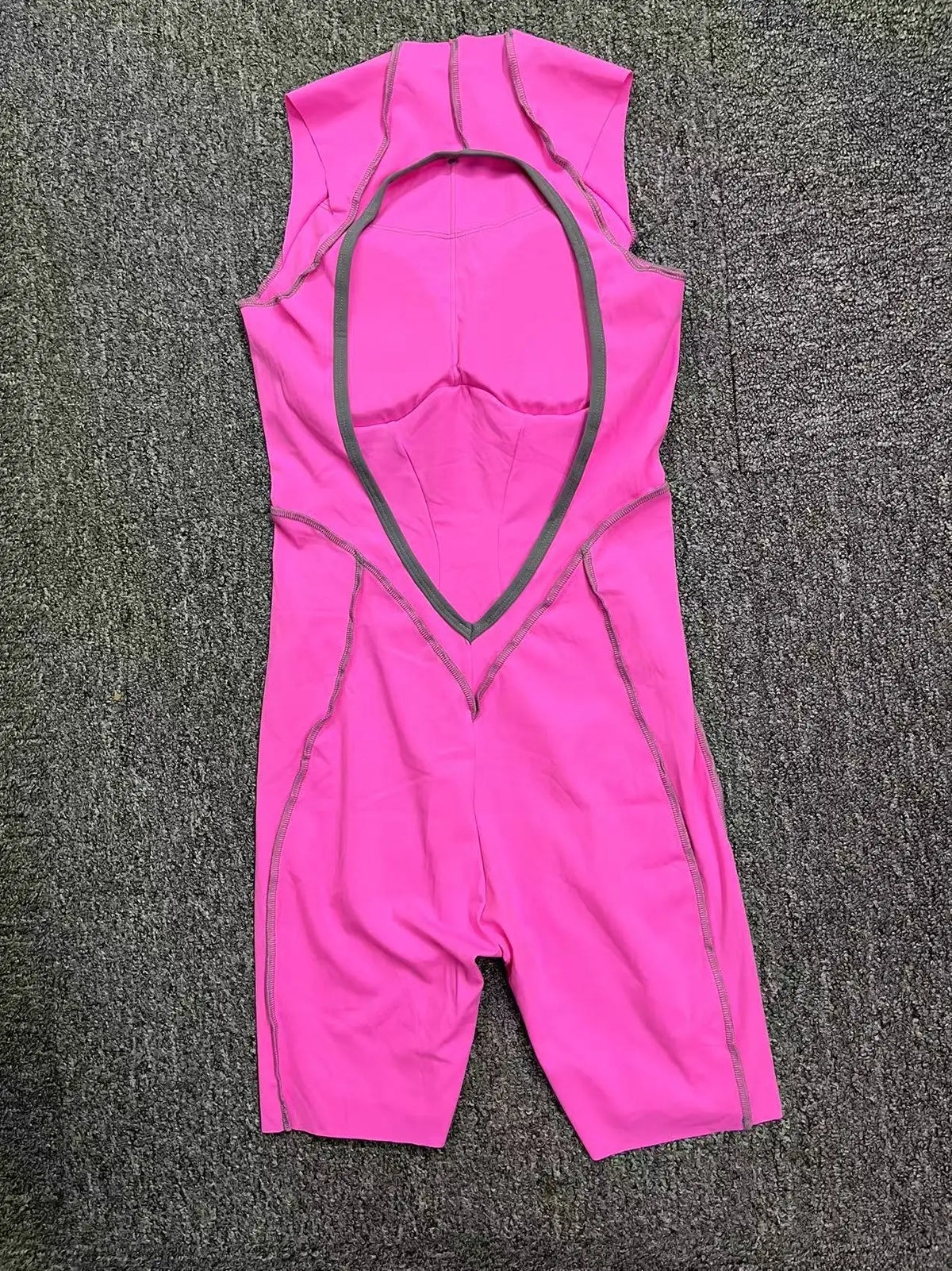 Women's High Neck Open Back Workout Romper with Contrast Seams