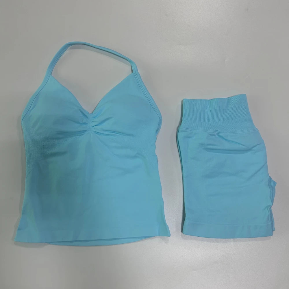 Women's Halter Tank And Shorts Yoga Set For Workout Outfits
