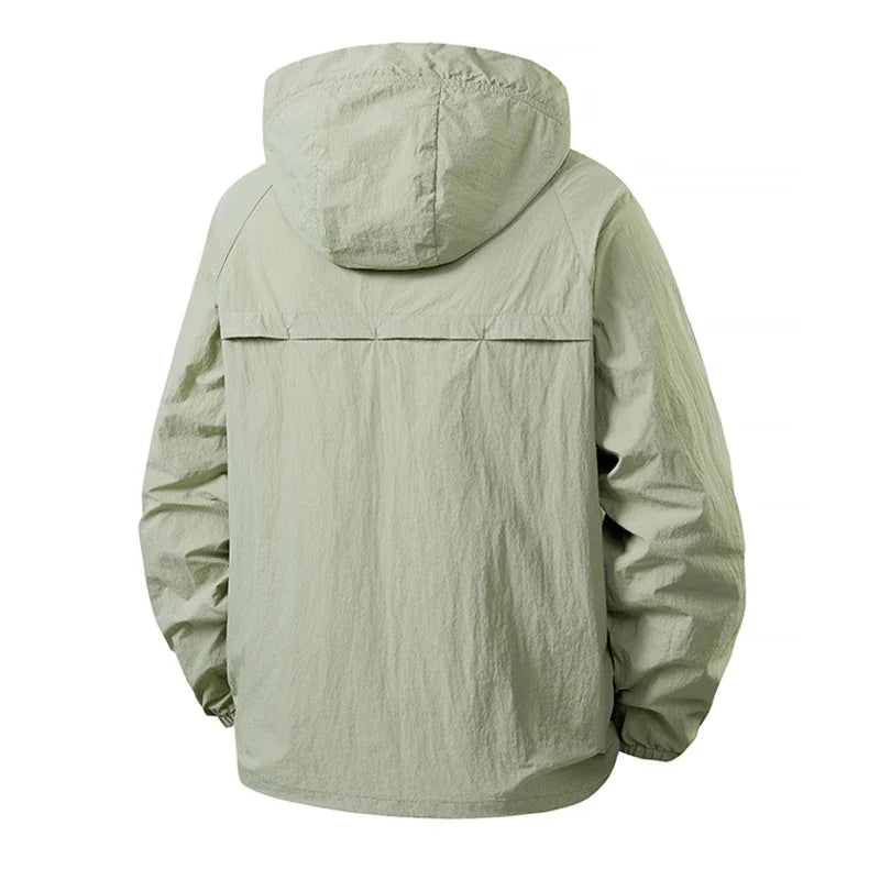 Hooded Long Sleeve Full Zip Outdoor Hiking Jacket with Pockets