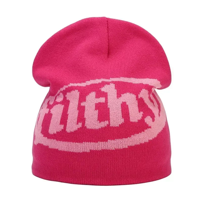 Graphic Knit Beanie with Letter and Pattern Style Options