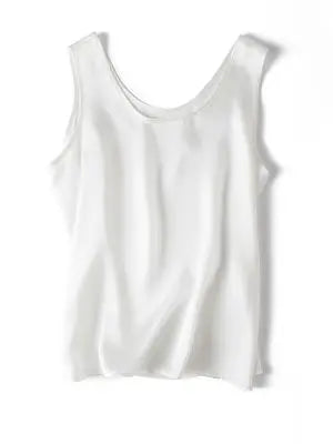 Women's Mulberry Silk Tank Top with Round Neck and Sleeveless Cut