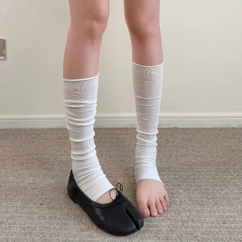 Solid Footless Leg Warmers with Decorative Lace Cuffs