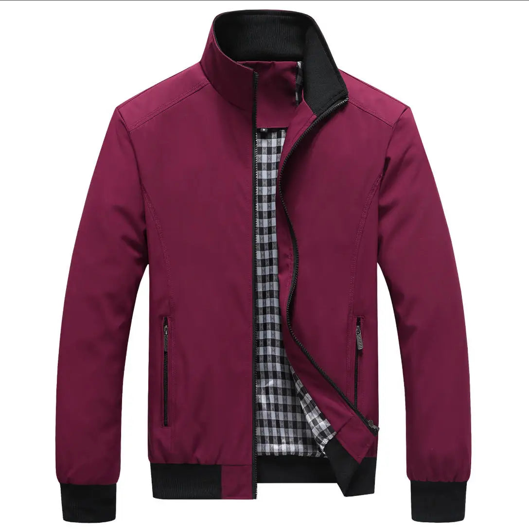 Men's Zip-Front Stand-Collar Jacket with Checked Lining