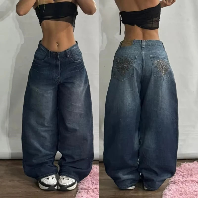 Women's Washed Black Wide Leg Denim Jeans For Everyday Outfits