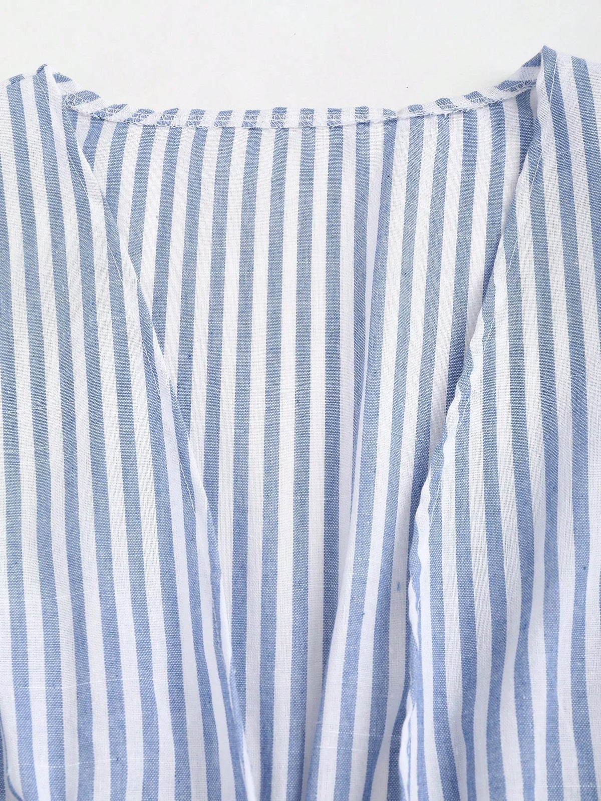 Women's Striped Wrap Blouse with Back Tie and Wide Sleeves