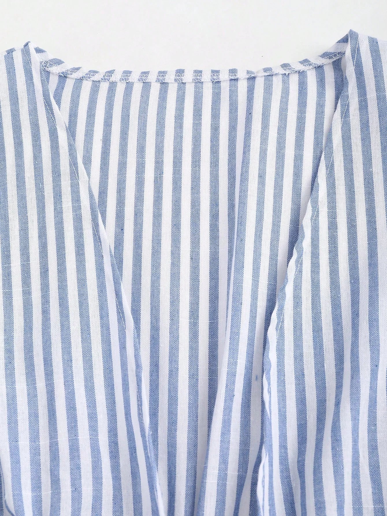 Women's Striped Wrap Blouse with Back Tie and Wide Sleeves