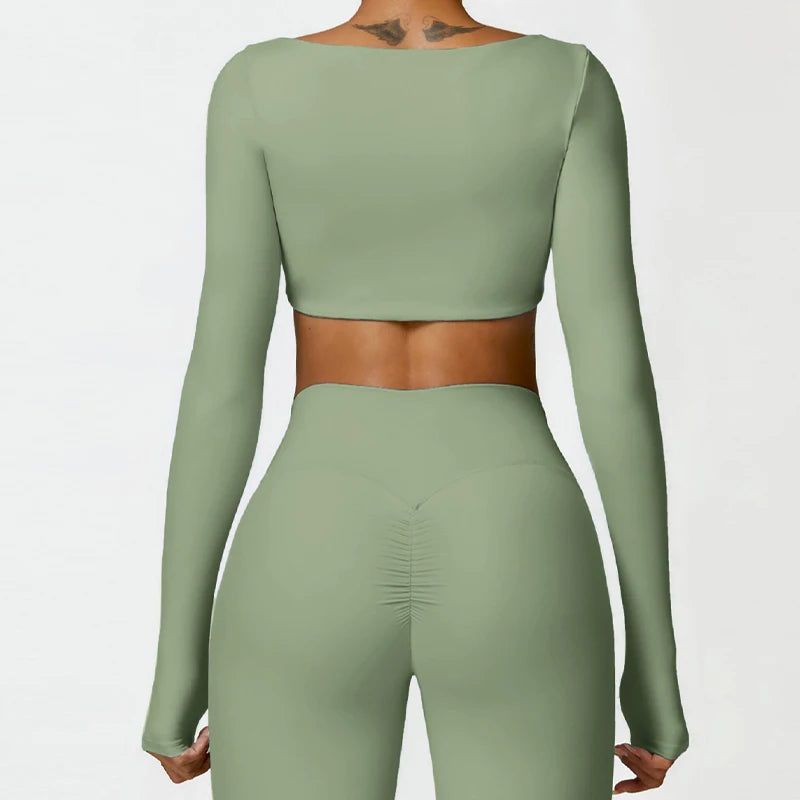 Women's Square Neck Long Sleeve Crop Top For Workout Outfits