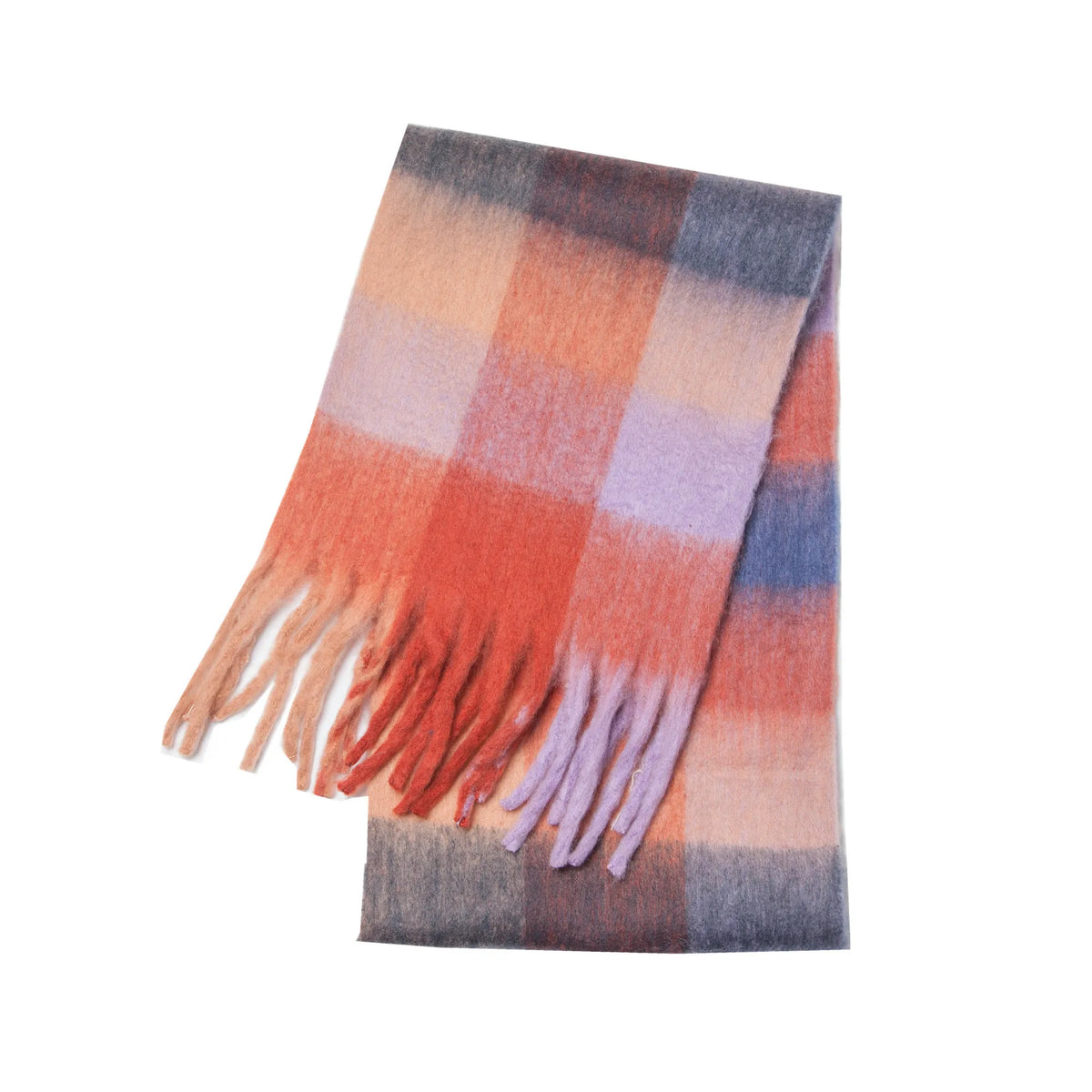 Multicolor Plaid Scarf with Long Shape and Fringed Ends