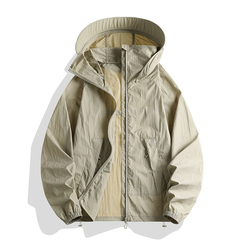 Hooded Long Sleeve Full Zip Outdoor Hiking Jacket with Pockets