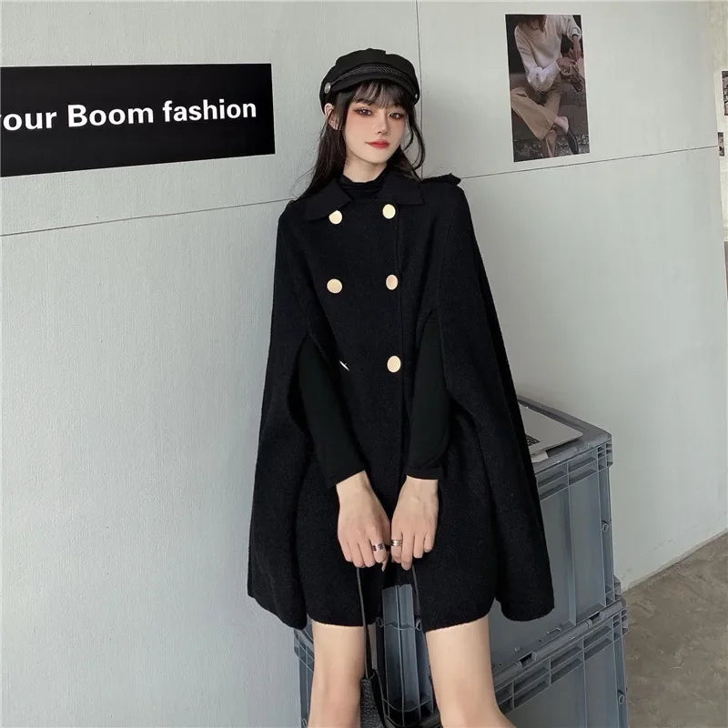 Double Breasted Button Front Cape for Layering over Outfits