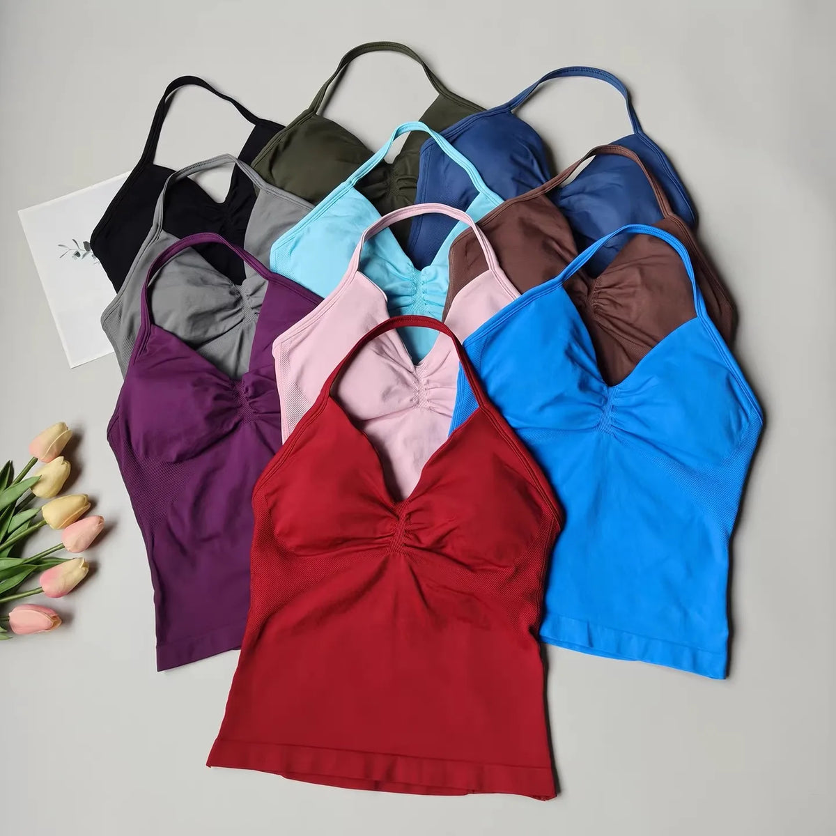 Women's Ruched Halter Neck Sports Bra
