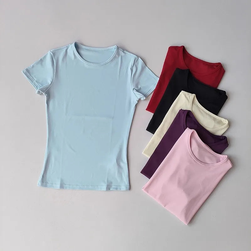 Short Sleeve Fitted Crew Neck Yoga Training T Shirt