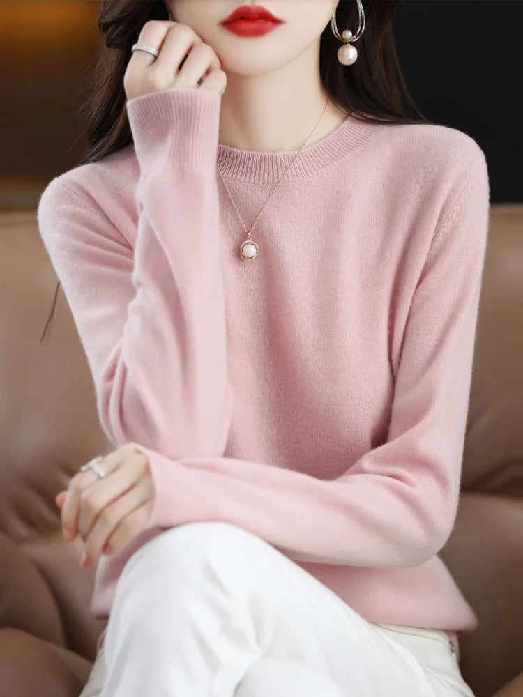 Women's Crew Neck Long Sleeve Sweater Casual Knit Layer