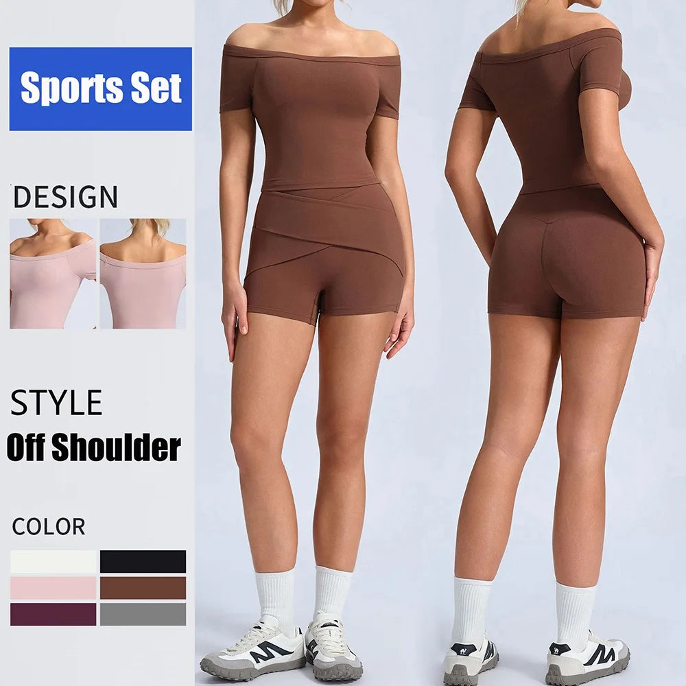 Women's Off-Shoulder Top and Shorts Workout Set