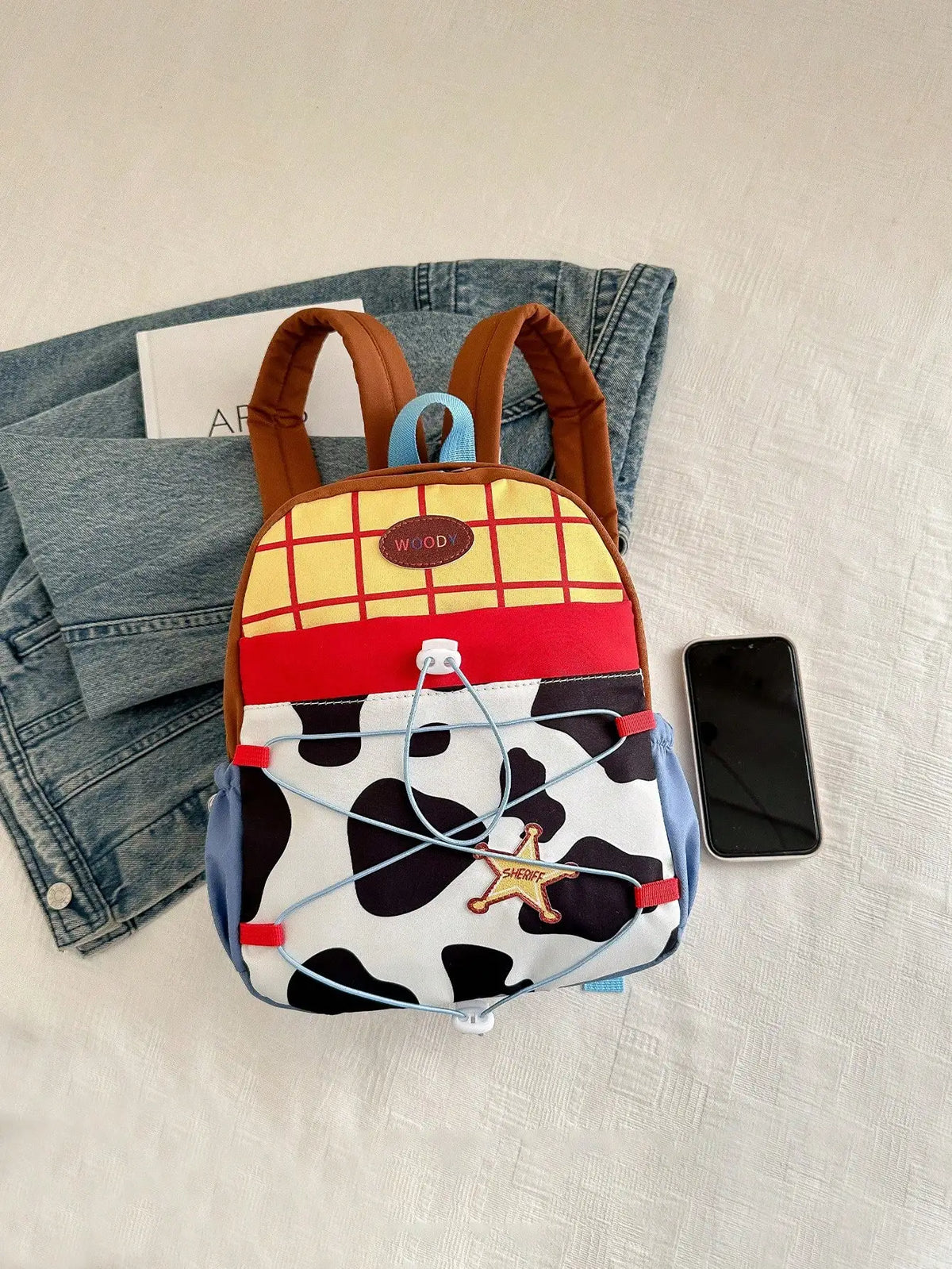Women's Cow Pattern Mini Backpack with Front Cord and Shoulder Straps