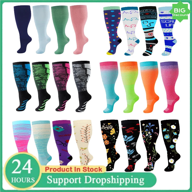 Plus Size Knee High Compression Socks with Pattern Options