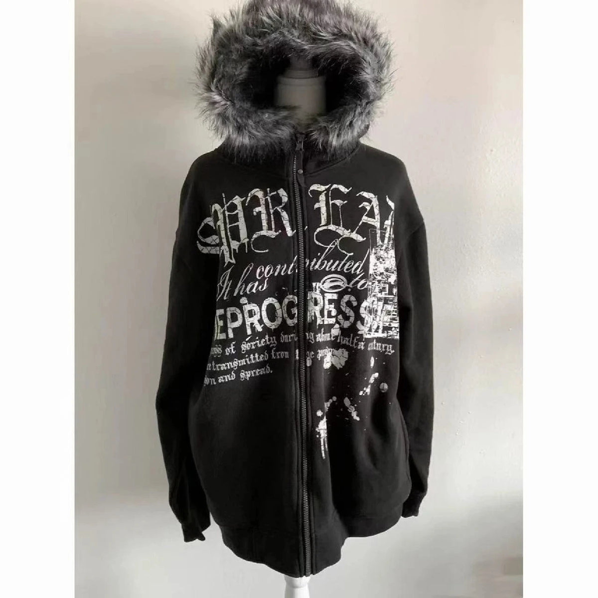 Fluffy Trim Long Sleeve Full Zip Casual Hoodie
