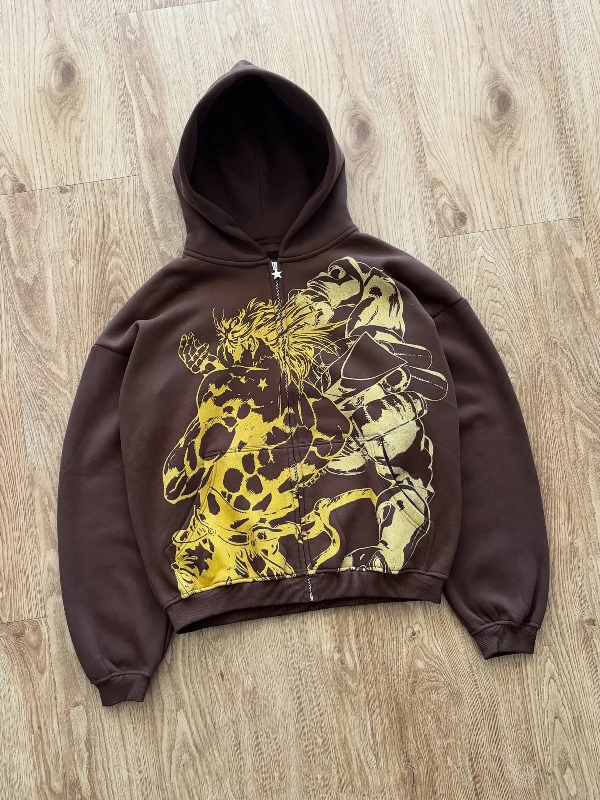 Anime-Graphic Loose-Fit Cotton Zip-Front Hoodie