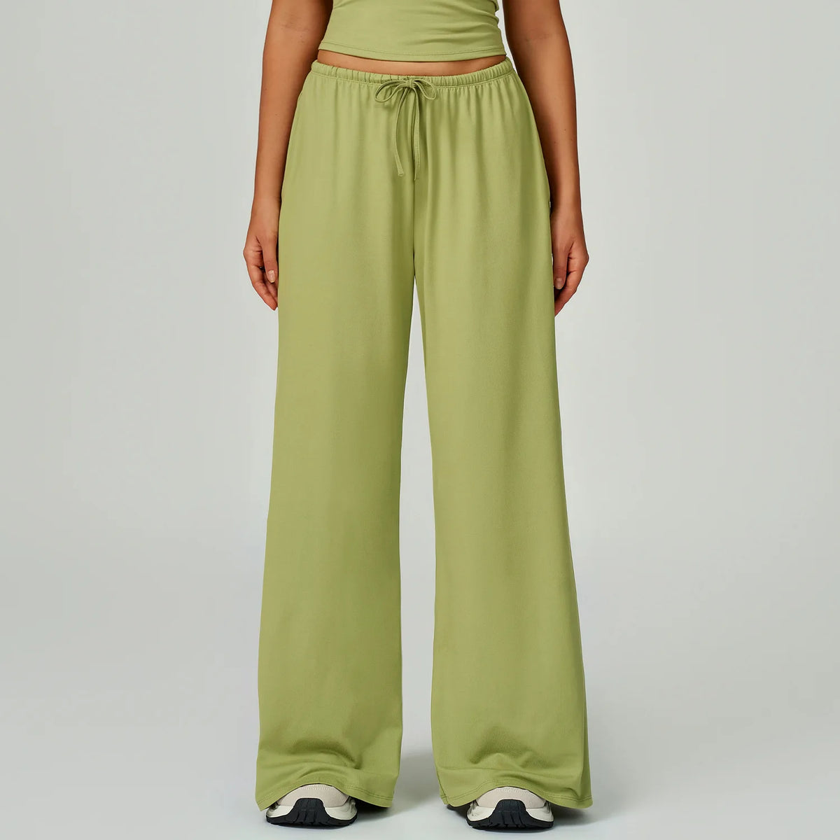 Women's Drawstring Waist Polyester Blend Palazzo Pants with Loose Wide Legs