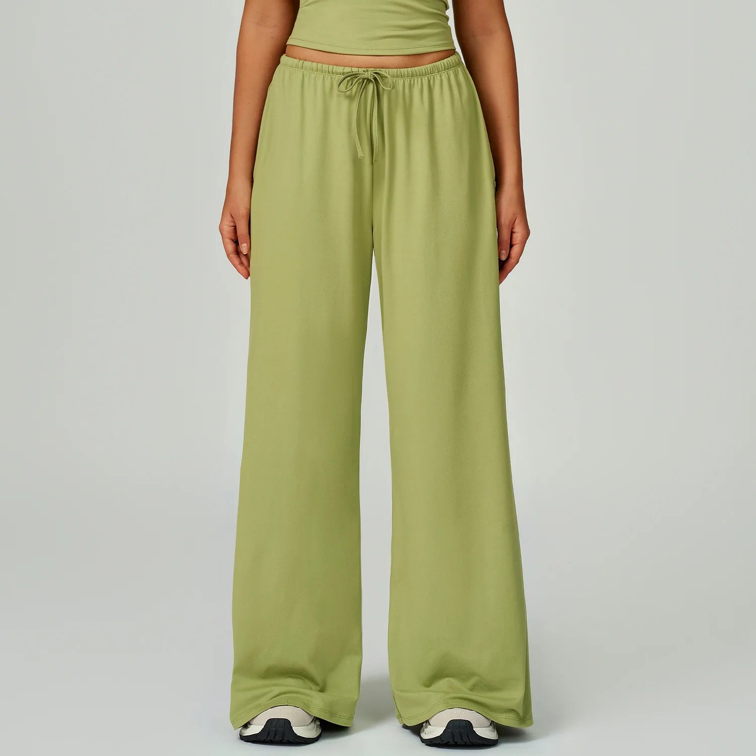 Women's Drawstring Waist Polyester Blend Palazzo Pants with Loose Wide Legs