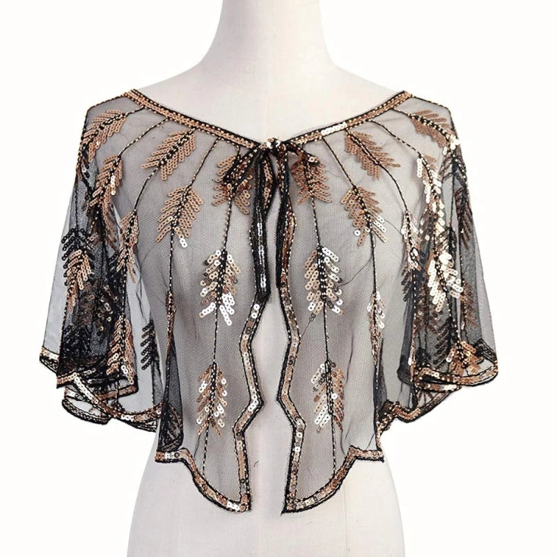 Leaf Pattern Sequin Capelet for Layering over Dresses and Tops