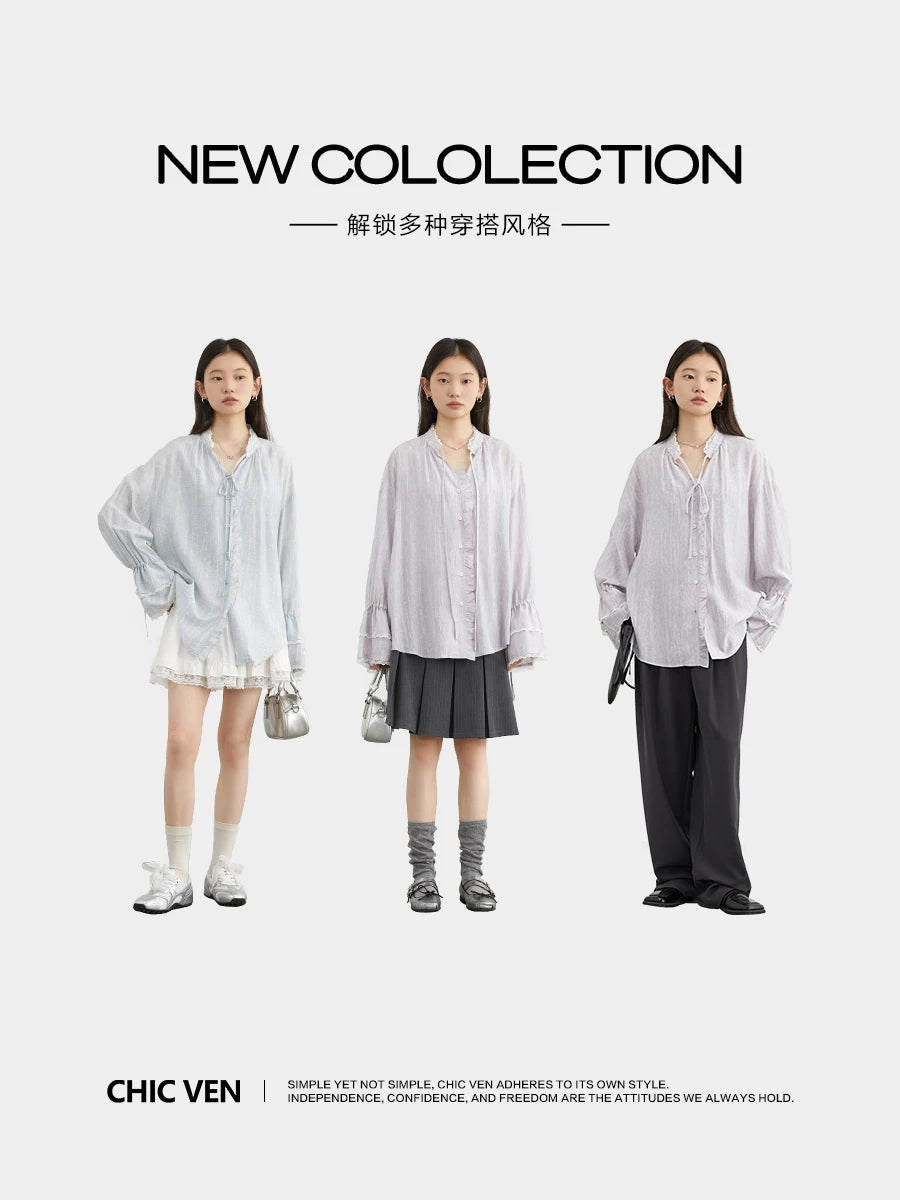 Women's V Neck Long Sleeve Button Front Shirt