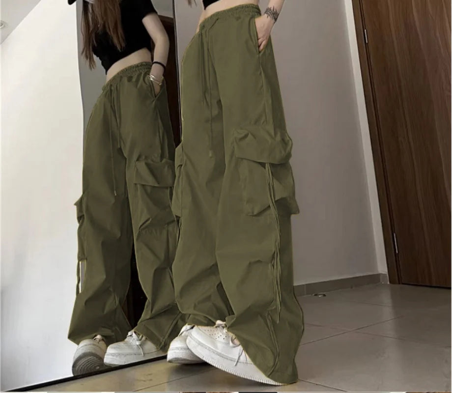 Full Length Wide Leg Casual Cargo Pants with Pockets