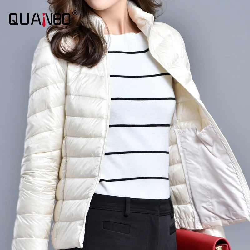 Women's Quilted Stand Collar Zip Front Jacket for Layered Outfits