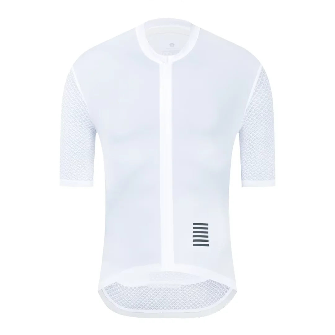 Men's Short Sleeve Full-Zip Cycling Jersey with Mesh Sleeves and Pockets
