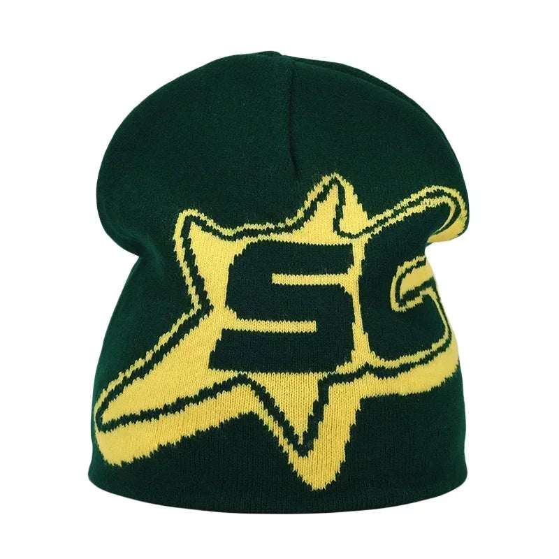 Graphic Knit Beanie with Letter and Pattern Style Options