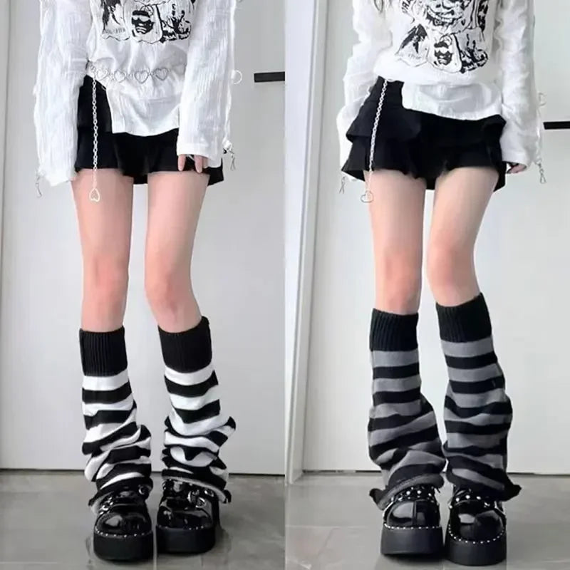 Striped Knit Leg Warmers with Slouchy Calf Length Shape
