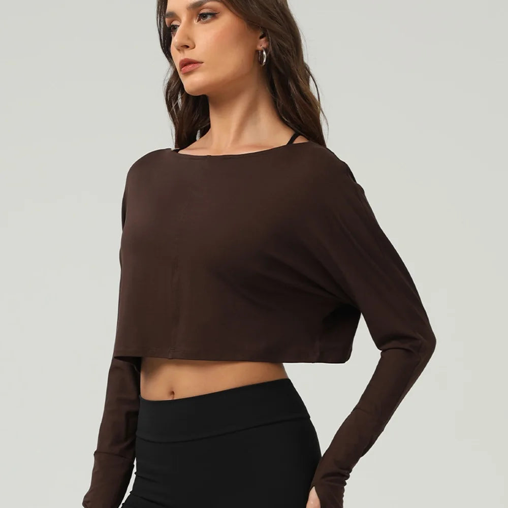 Women's Loose-Fit Long-Sleeve Workout Crop Top