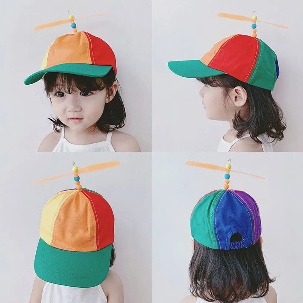 Color Block Baseball Cap with Decorative Top Propeller
