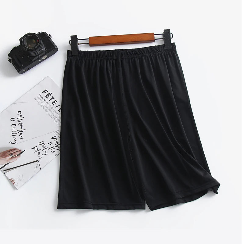 Men's Solid Elastic Waist Satin Look Lounge Sleep Shorts