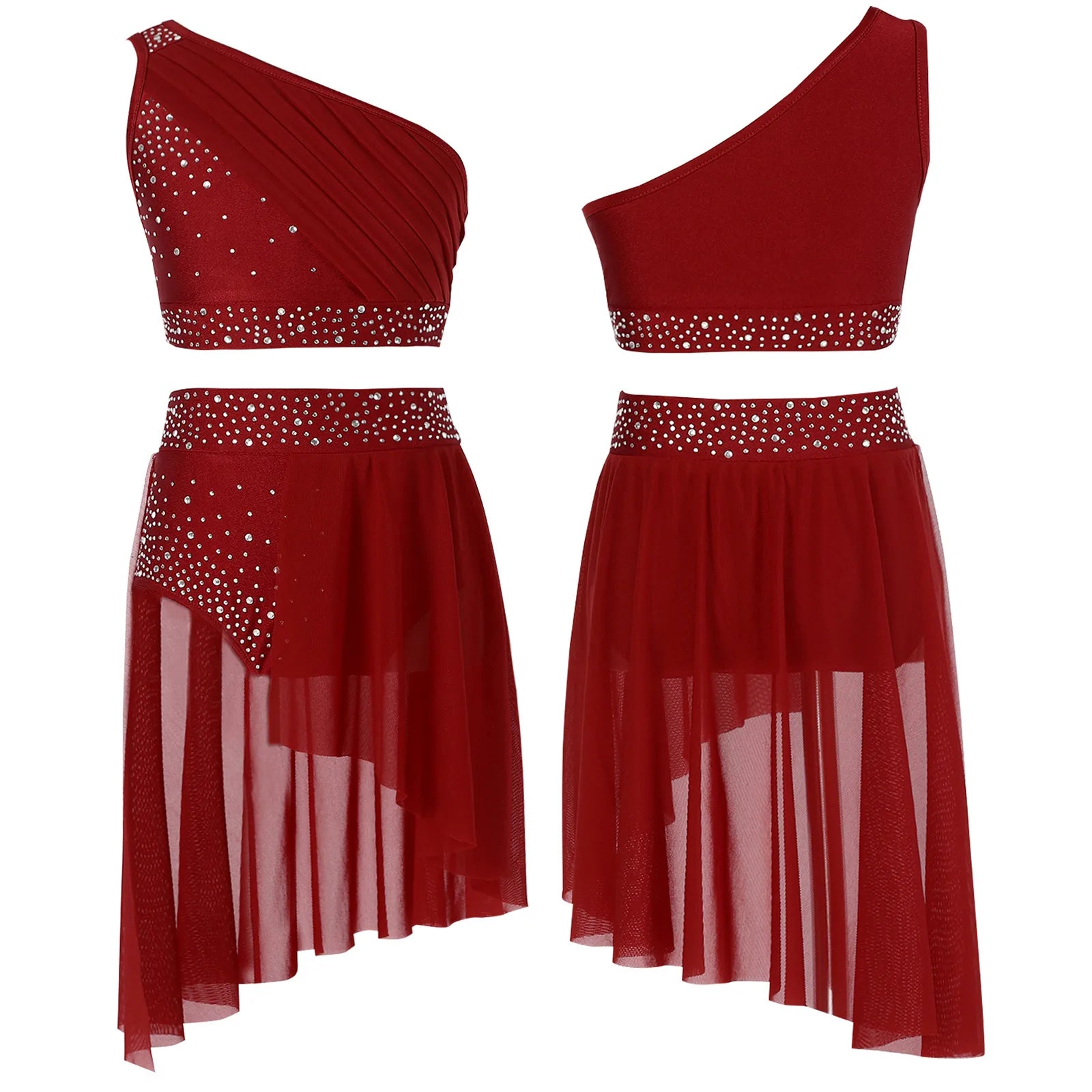 Girls' Lyrical Dance Costume Styles with Rhinestones and Skirted Outfit Options