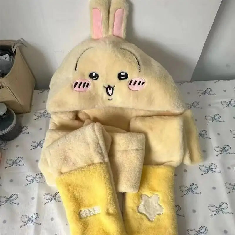 Chiikawa Plush Integrated Hat Scarf and Gloves Set with Usagi Styles
