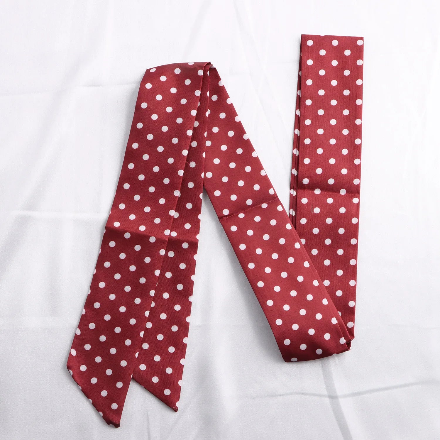 Printed Narrow Long Scarf with Pointed Ribbon Ends