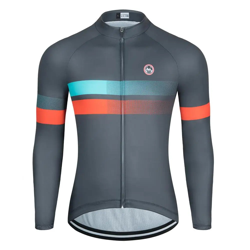 Long Sleeve Full-Zip Cycling Jersey with Stripes and Rear Pockets
