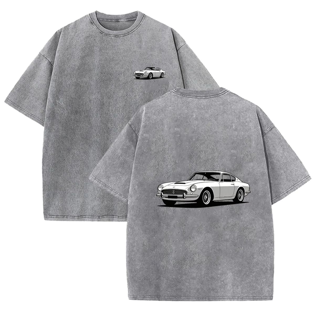 Teal Acid Wash Retro Vintage Coupe Car Print Classic Car Lover Casual Tee