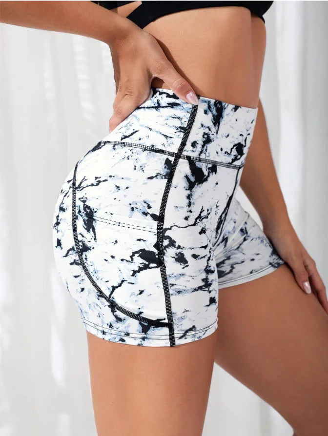 Women's High Waist Printed Yoga Shorts