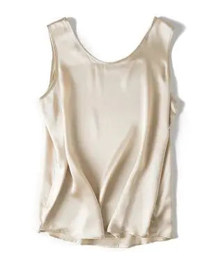 Women's Mulberry Silk Tank Top with Round Neck and Sleeveless Cut