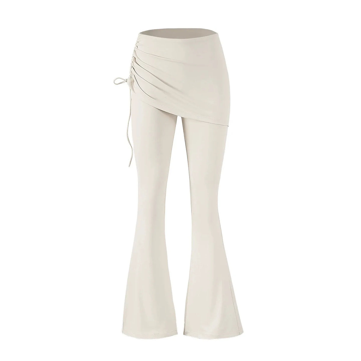Women's Skirt Overlay Nylon Blend Flared Workout Pants with Side Tie Detail