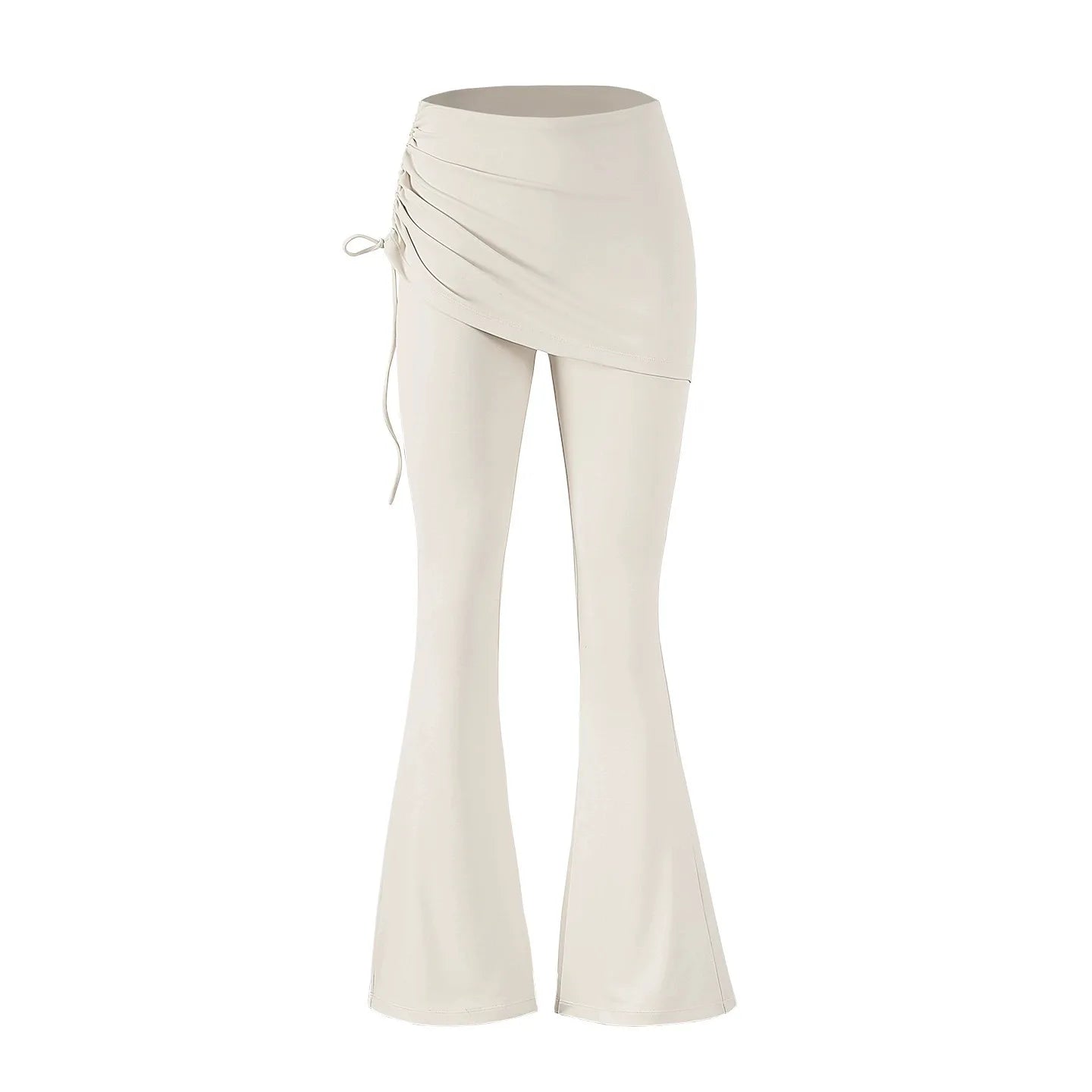 Women's Skirt Overlay Nylon Blend Flared Workout Pants with Side Tie Detail