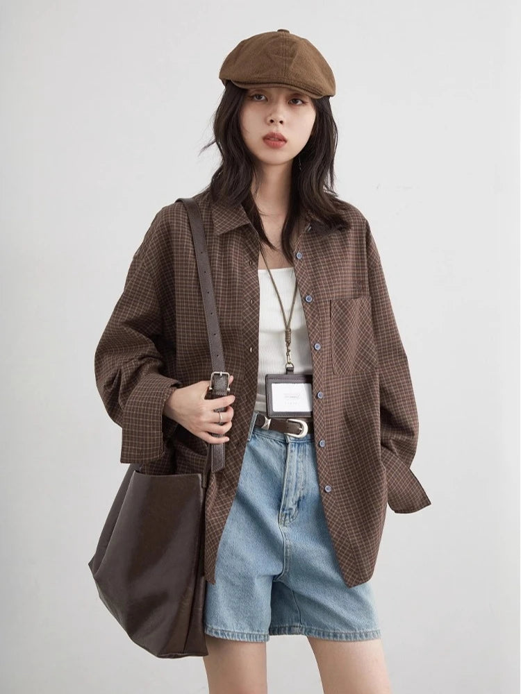 Women's Checked Long Sleeve Shirt with Plain Colour Options