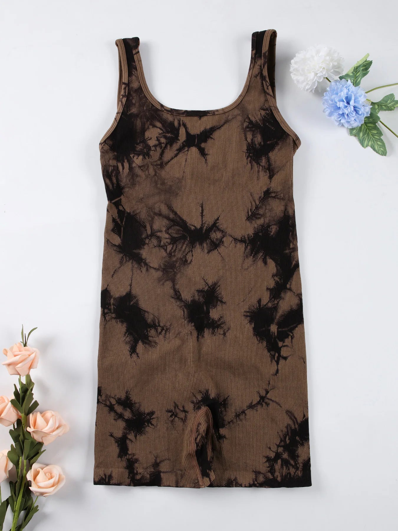 Women's Open Back Nylon Blend Workout Romper with Tank Neckline and Short Legs