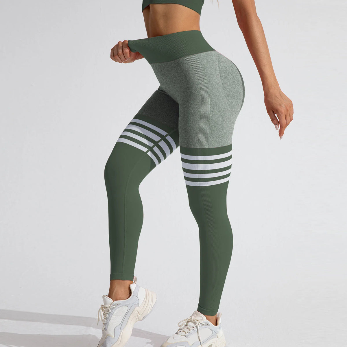 Women's Scrunch Striped Full Length Leggings For Workout Outfits