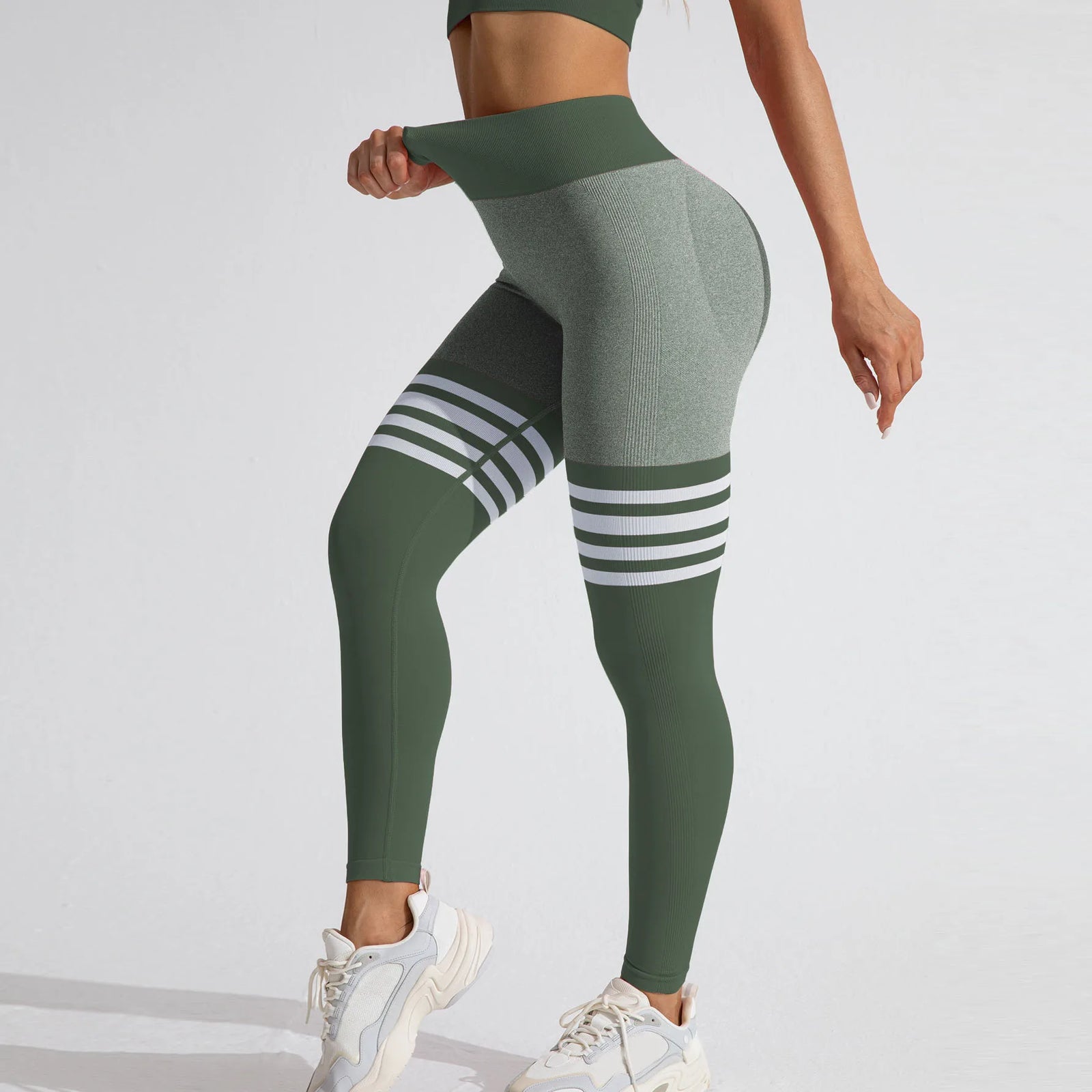 Women's Scrunch Striped Full Length Leggings For Workout Outfits