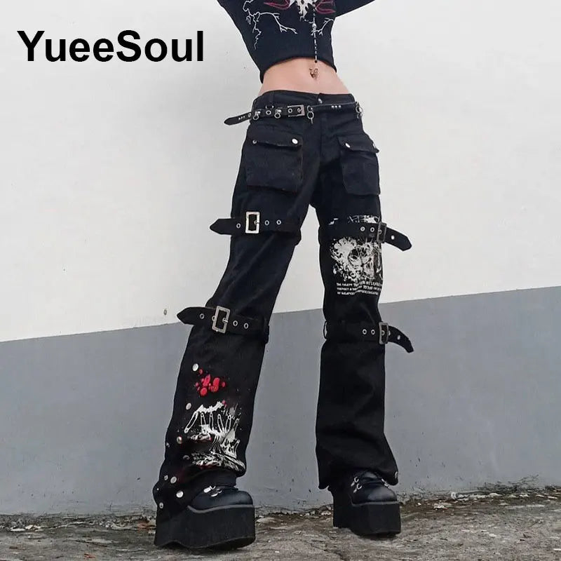 Women's Black Gothic Pants with Flared and Wide Leg Style Options